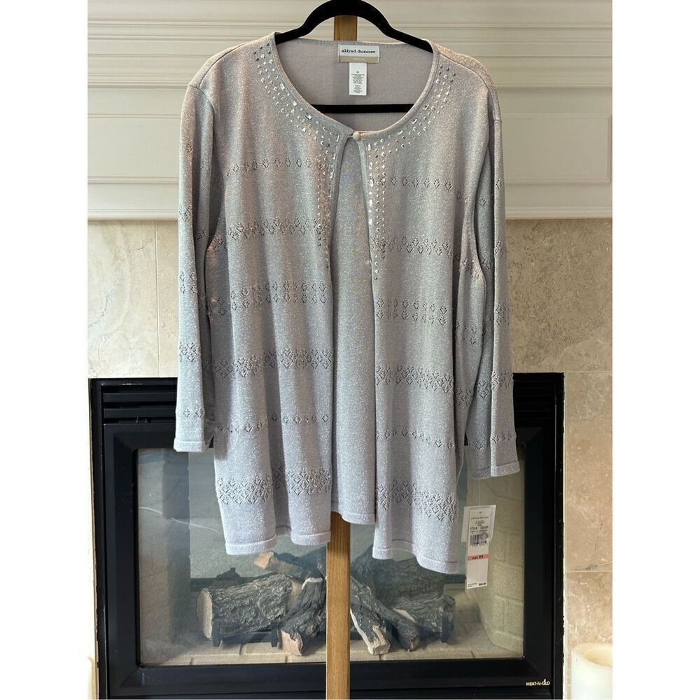 Alfred Dunner Women’s Plus Size 2X 2-piece look, Solid Metallic Silver Embellish